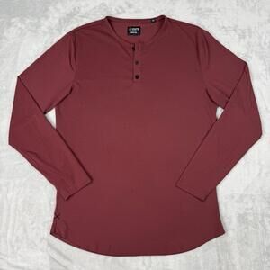 Cuts Shirt Men Sz M Burgundy Long Sleeve Crewneck Stretch Curve Hem PYCA Pro Tee
